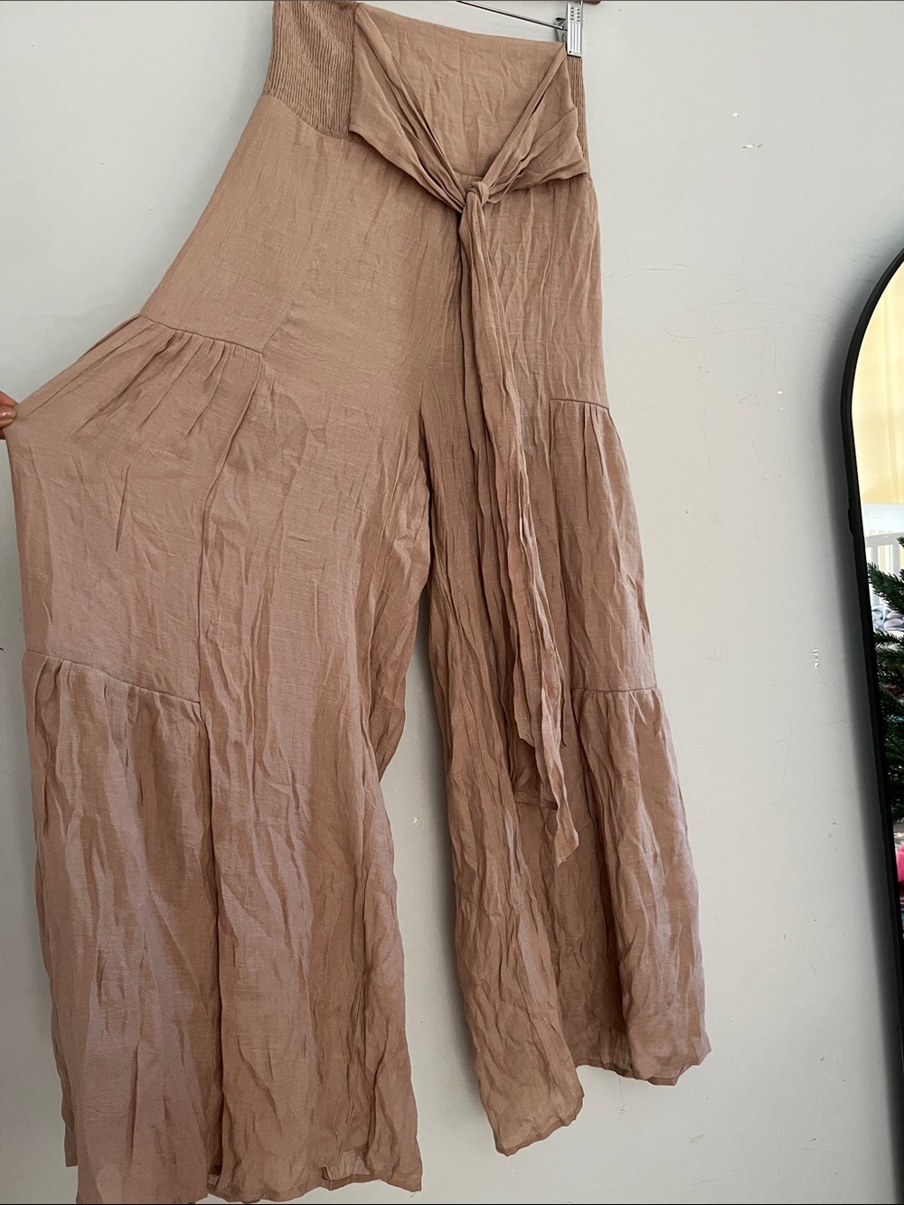 High-Waist Wide-Leg Tie-Front Pants in Mauve